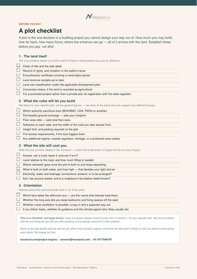 The plot checklist — page one